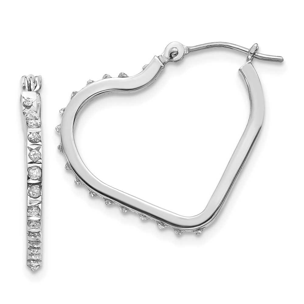 14k White Gold Diamond Fascination Heart Hinged Hoop Earrings Precious