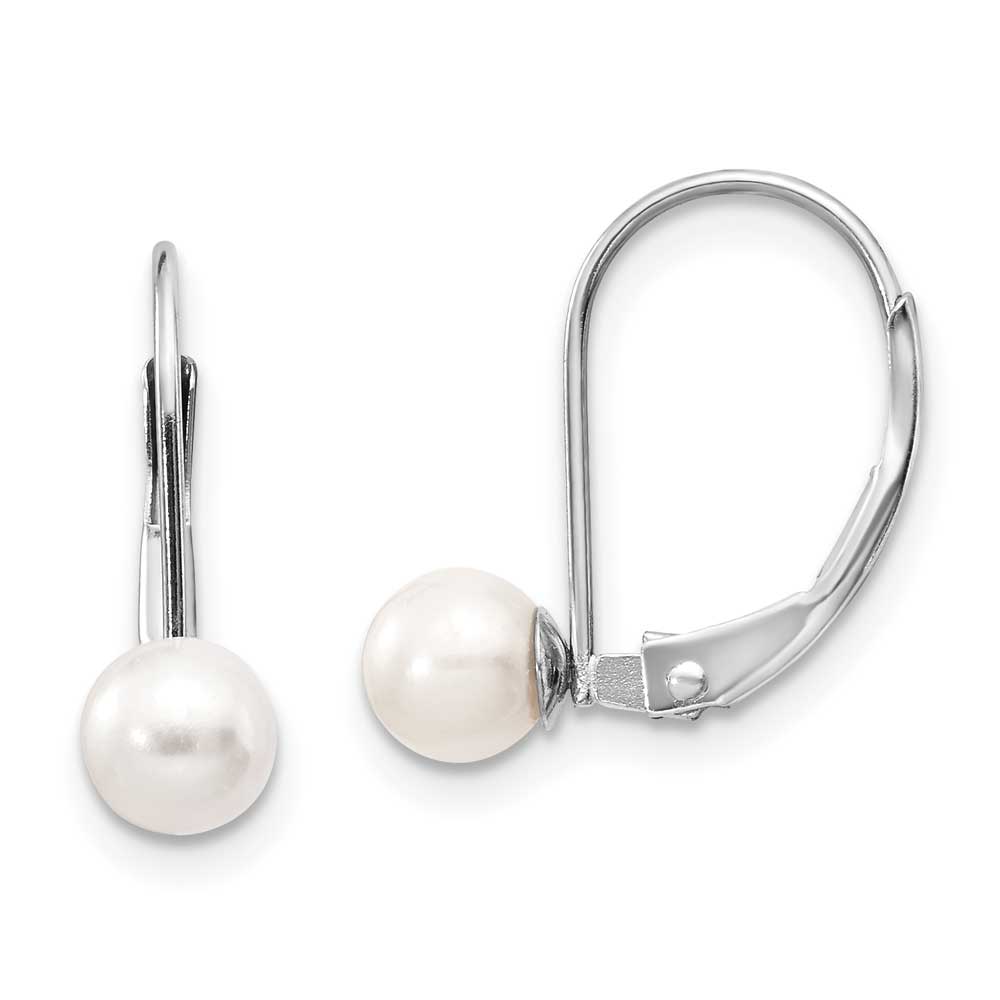 K White Gold Mm Round Freshwater Cultured Pearl Leverback Earrings