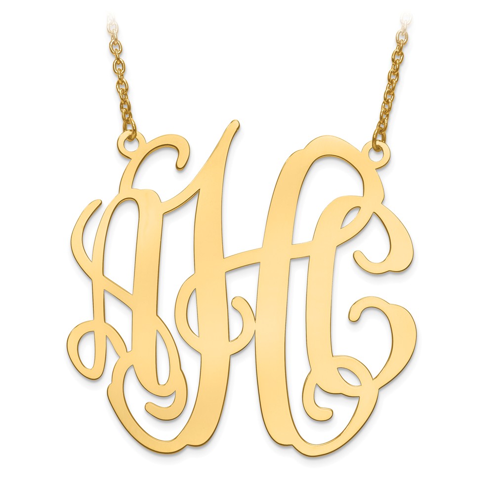 Extra Large Script Circular Monogram Necklace, 10k Yellow Gold ...