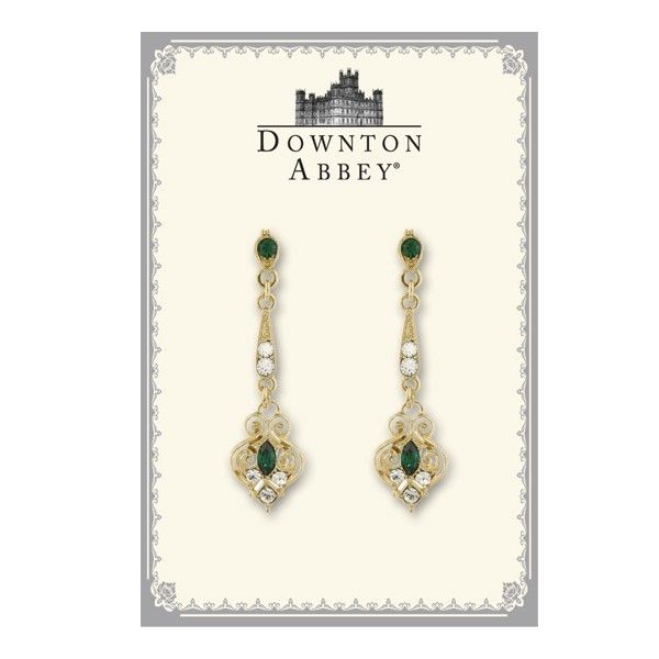 Downton Abbey Jewelry Collection Gold Filigree Emerald Drop Earrings