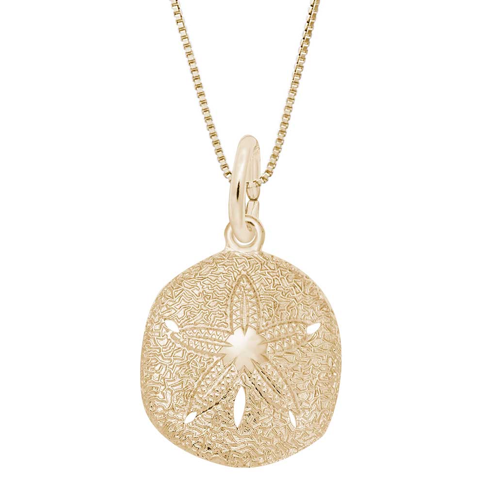 Rembrandt Sand Dollar Charm Necklace, 14K Yellow Gold