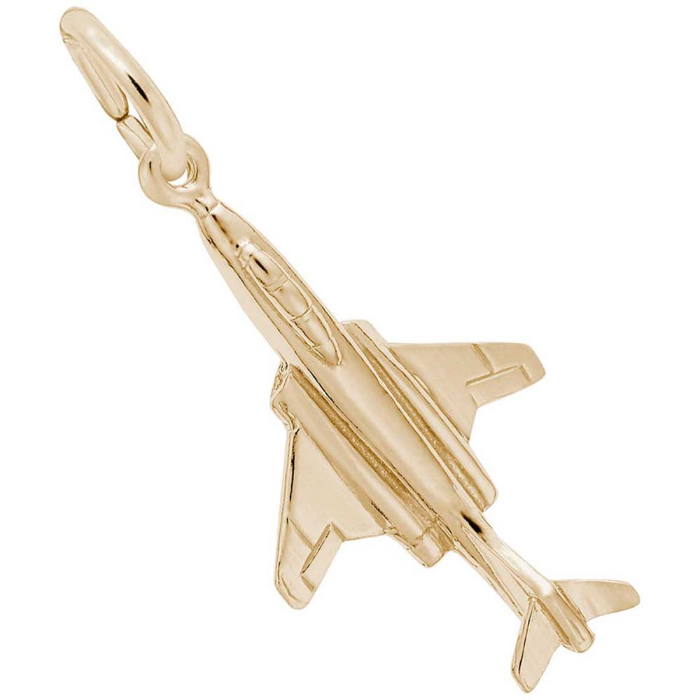 14K Yellow Gold 3D Vertical Airplane Jet Aircraft Pendant Necklace