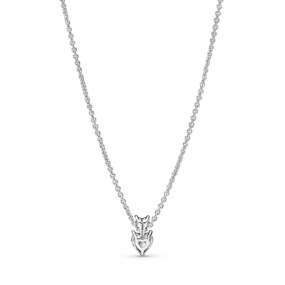 Double Heart Pendant Sparkling Collier Necklace, Sterling silver