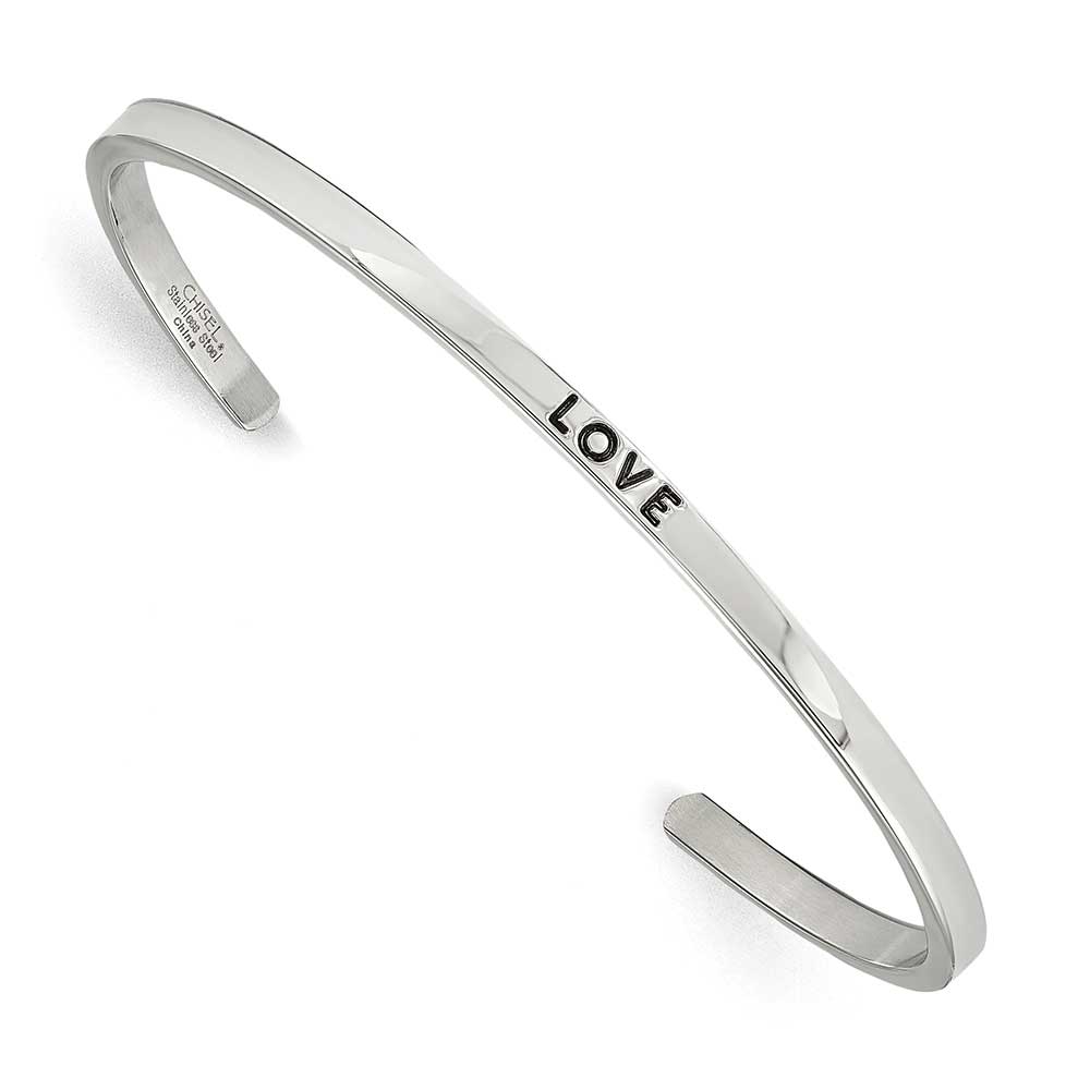 Stainless Steel Polished Love w/Crystal 3mm Cuff Bangle: Precious ...