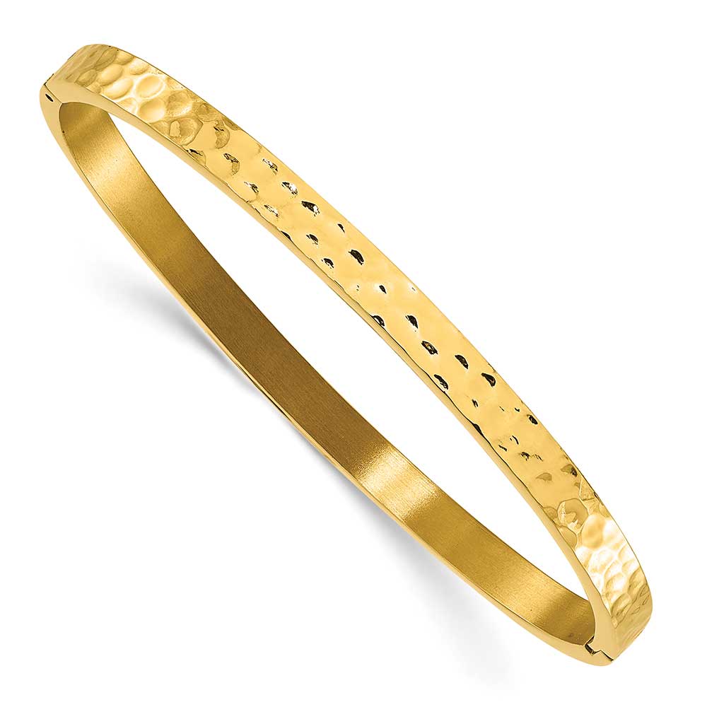 Stainless Steel Polished and Hammered Yellow IP-plated Bangle: Precious ...