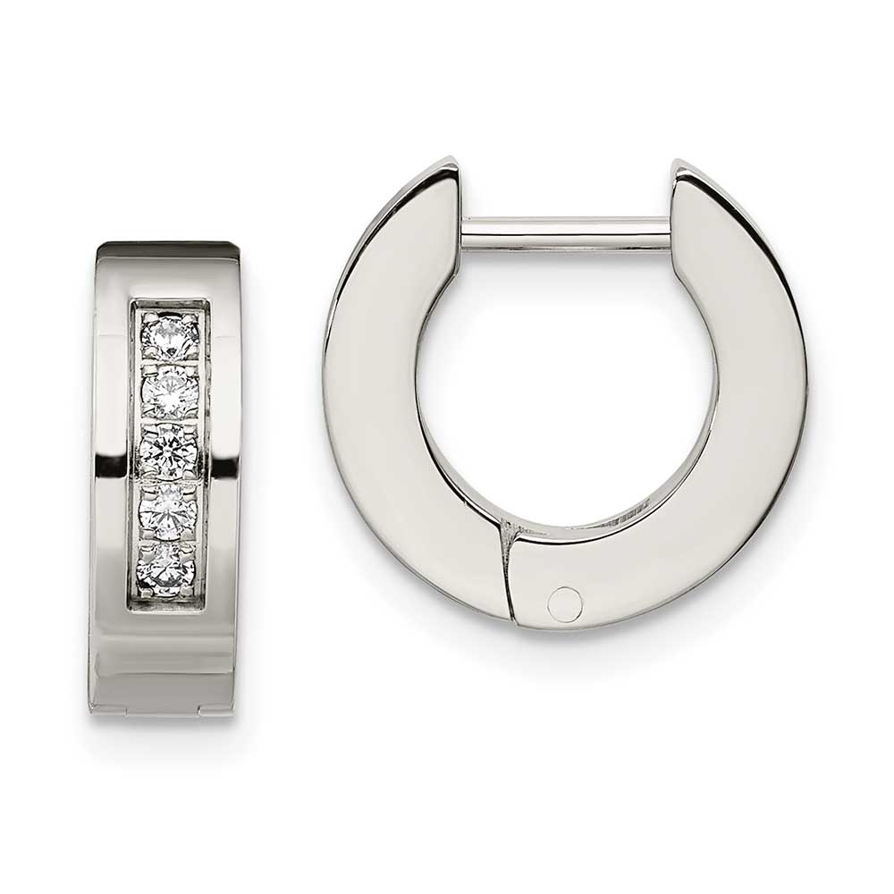 Stainless Steel Polished Wcz Round 4mm Hinged Hoop Earrings Precious Accents Ltd