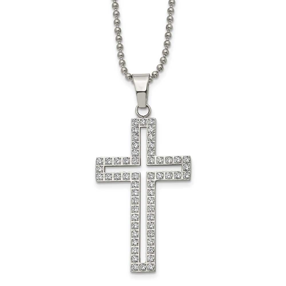 Stainless Steel Polished w/CZ Cross 22in Necklace: Precious Accents, Ltd.