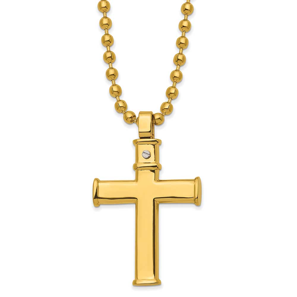 Stainless Steel Polished Yellow IP-plated Cross 22in Necklace: Precious ...