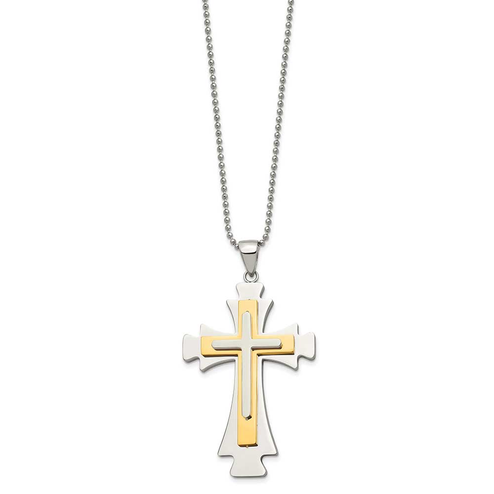 Stainless Steel Polished Yellow IP-plated Cross 22in Necklace: Precious ...