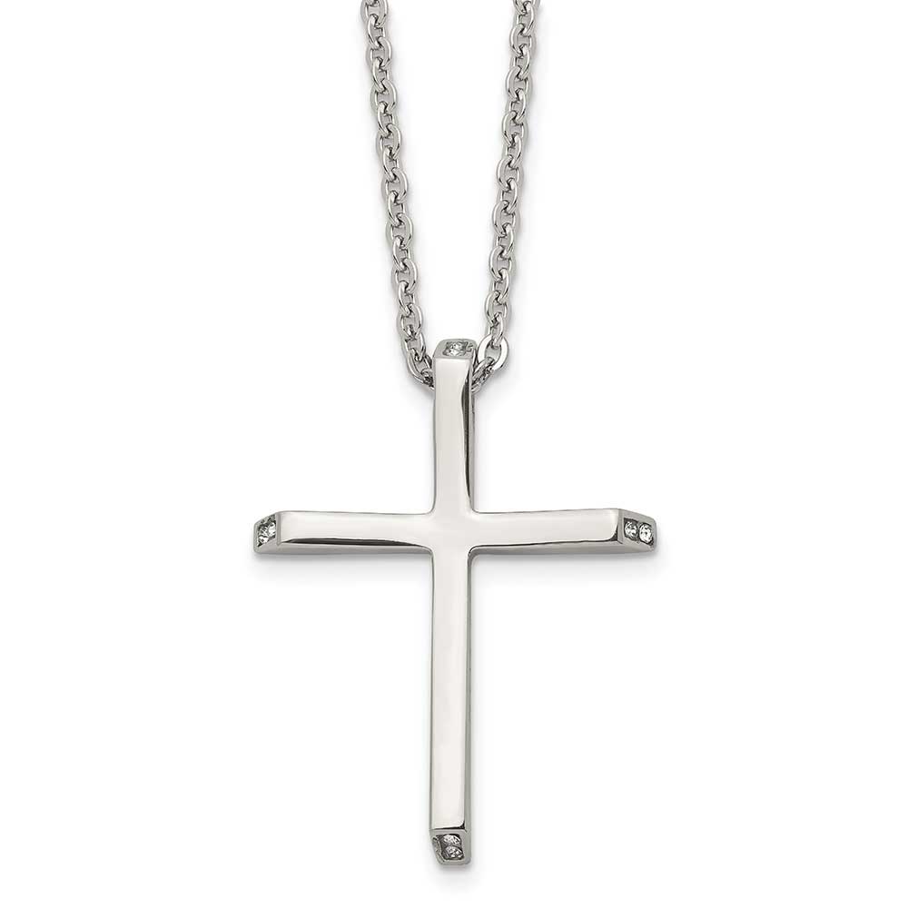 Stainless Steel Polished w/CZ Cross 22in Necklace: Precious Accents, Ltd.