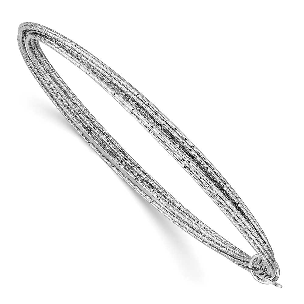 Sterling Silver Rhod-plated D/C Texture 11-Wire Oval Slip-on Bangle ...