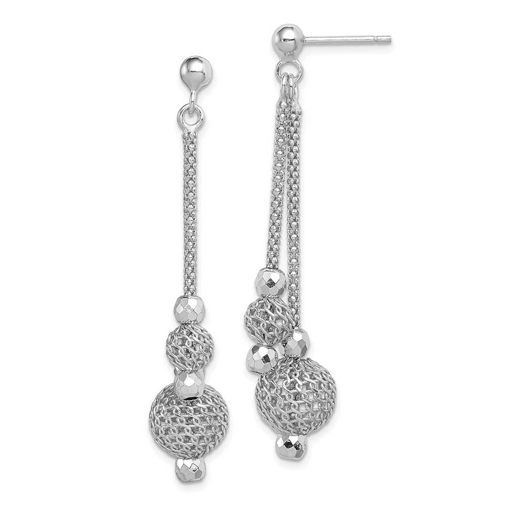 Sterling Silver Rhodium Plated Beaded Post Dangle Earrings Precious Accents Ltd