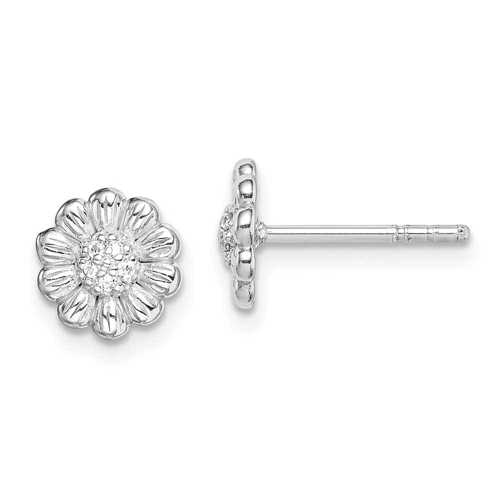 Sterling Silver Rhodium Plated Cz Flower Post Earrings Precious Accents Ltd 3305