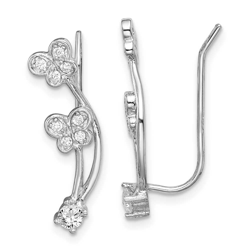 Sterling Silver Rhodium-plated CZ Butterfly Ear Climber Earrings