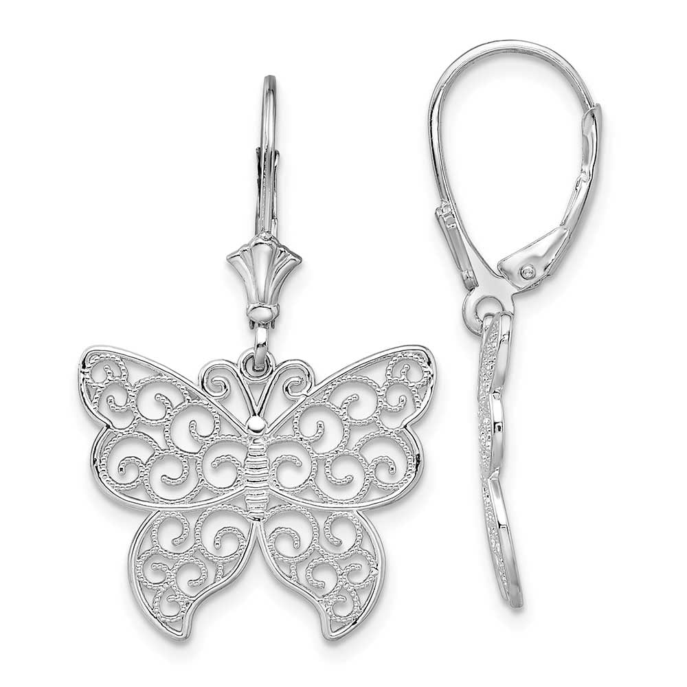 Sterling Silver Polished Filigree Butterfly Leverback Earrings Precious Accents Ltd 5443