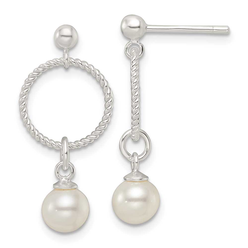 Sterling Silver Polished Glass Pearl Dangle Post Earrings: Precious ...