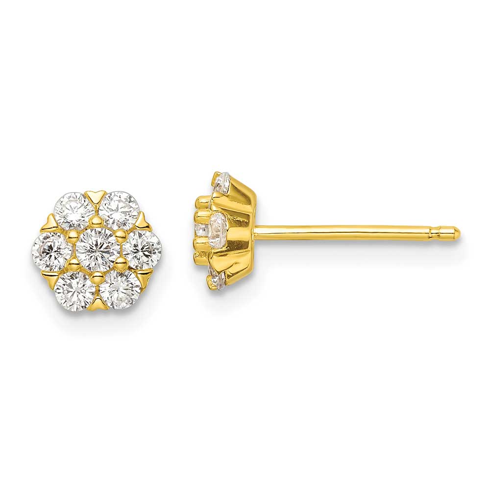 Sterling Silver Polished Gold Tone Cz Flower Post Earrings Precious Accents Ltd 7714