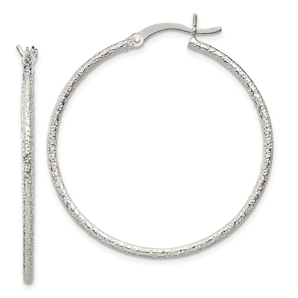 Sterling Silver Textured 2x35mm Hoop Earrings: Precious Accents, Ltd.