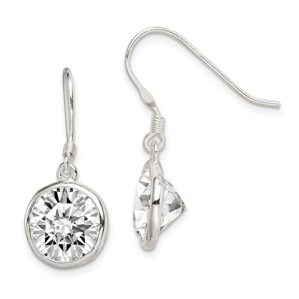 Sterling Silver 11mm Round Clear CZ Dangle Earrings Precious Accents, Ltd.