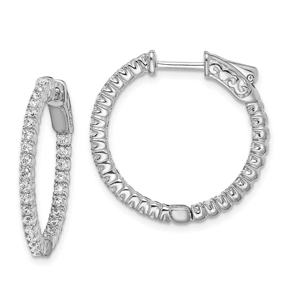 Sterling Silver Rhodium-plated In and Out CZ Hinged Hoop Earrings ...