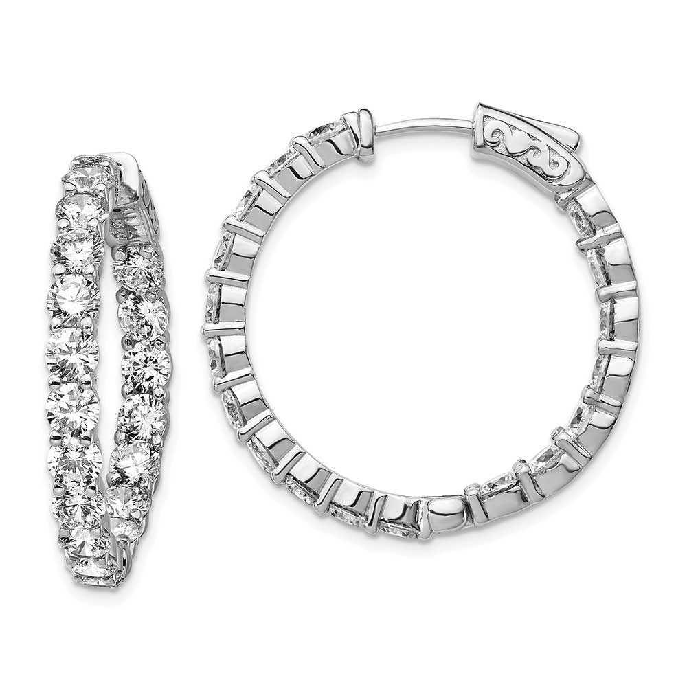 Sterling Silver Rhodium-plated Cz In And Out Hinged Hoop Earrings 