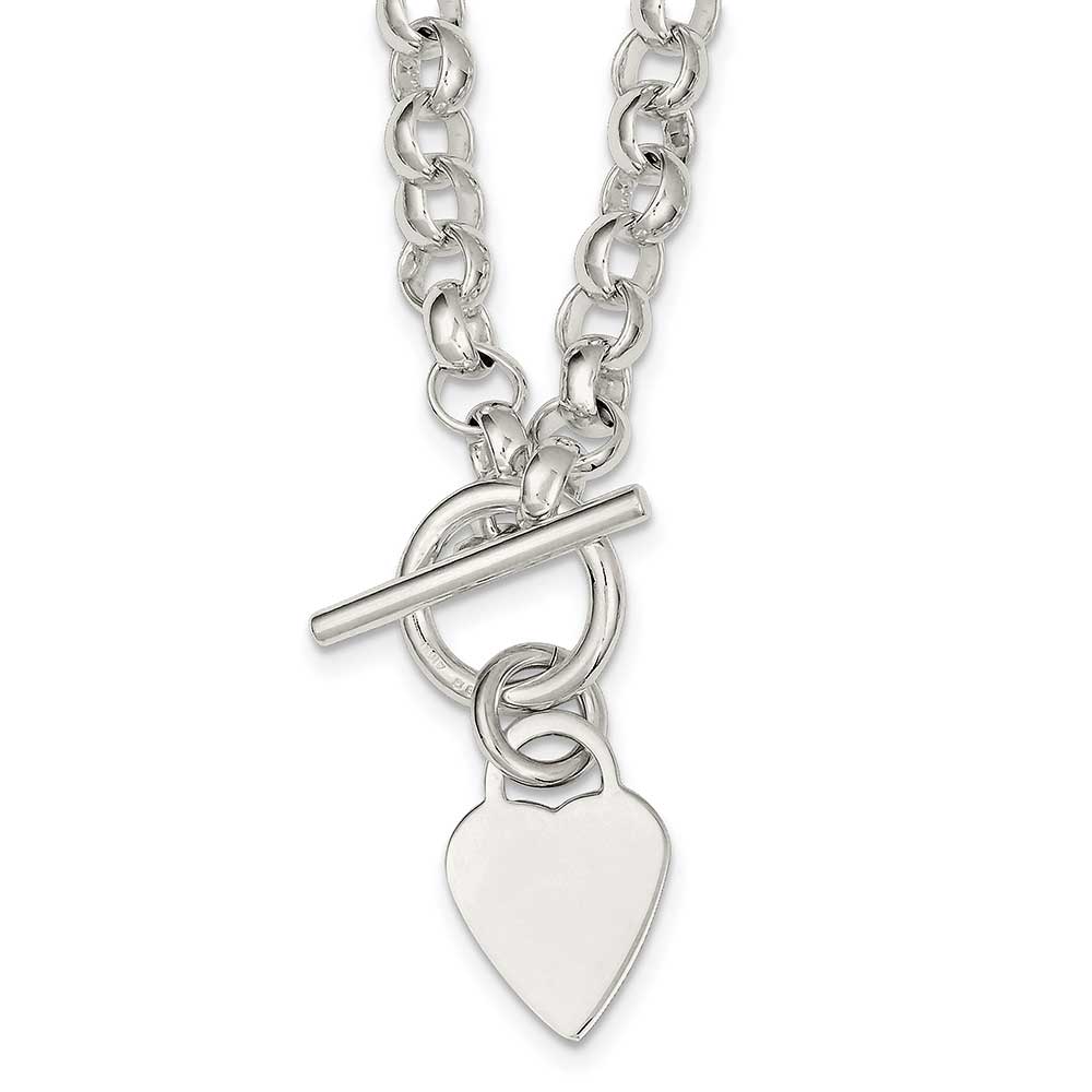 Sterling Silver Engraveable Heart Disc on Fancy Link Toggle Necklace