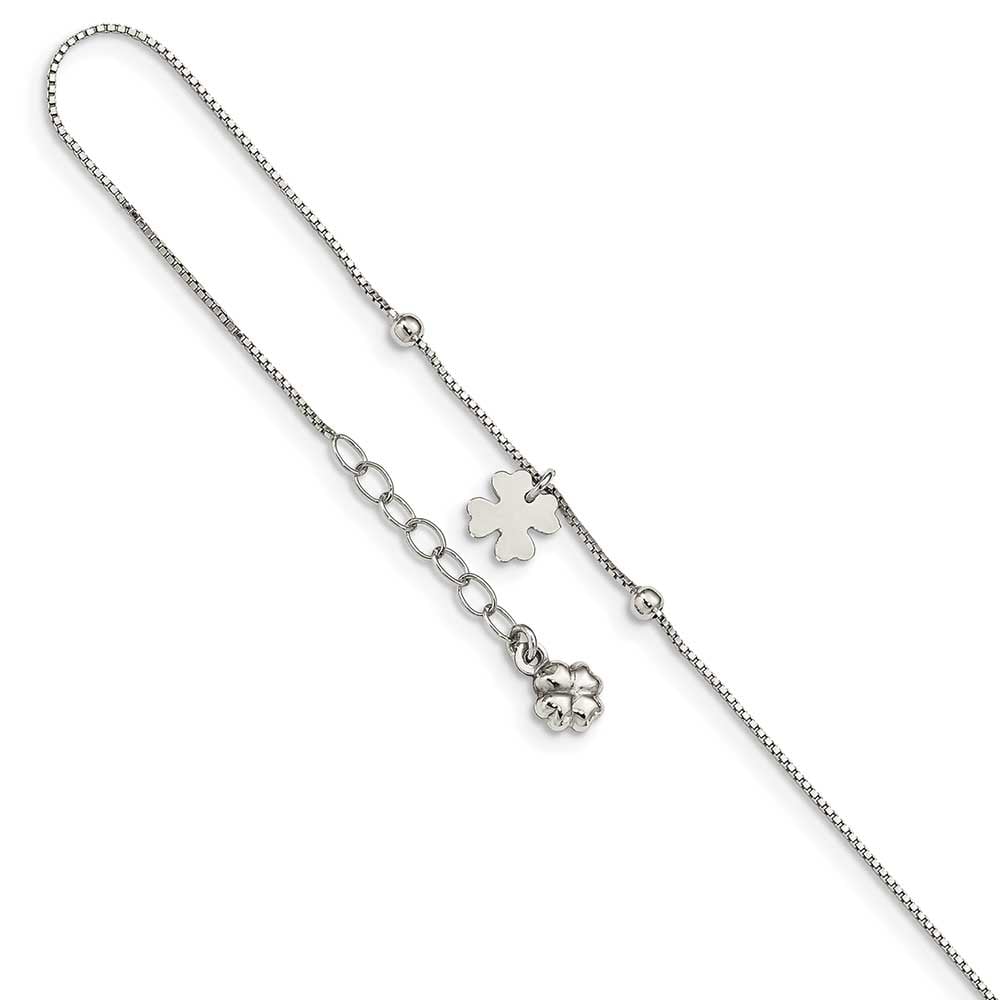 925 Sterling Silver Clover Dangle with 1in Extension Anklet - with