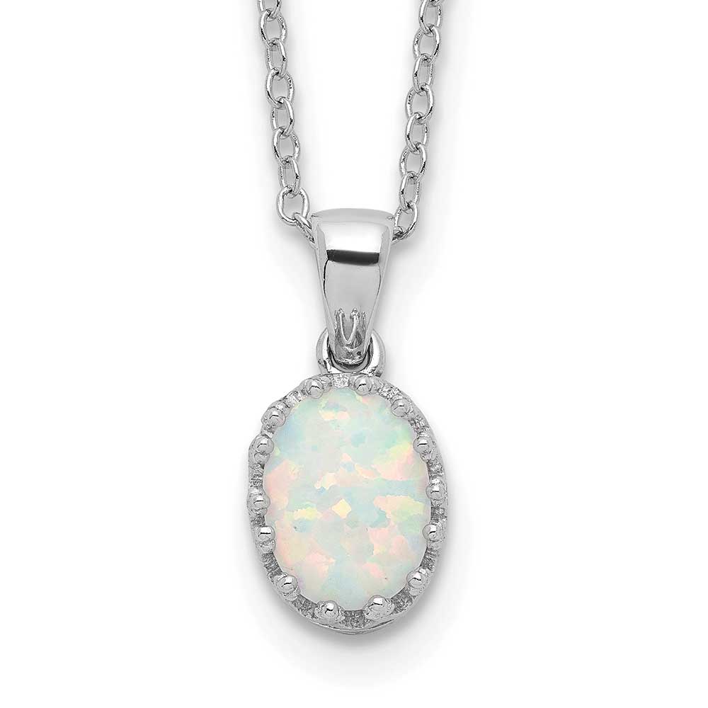 Sterling Silver Rhodium-plated Polish Oval Created Opal Necklace ...