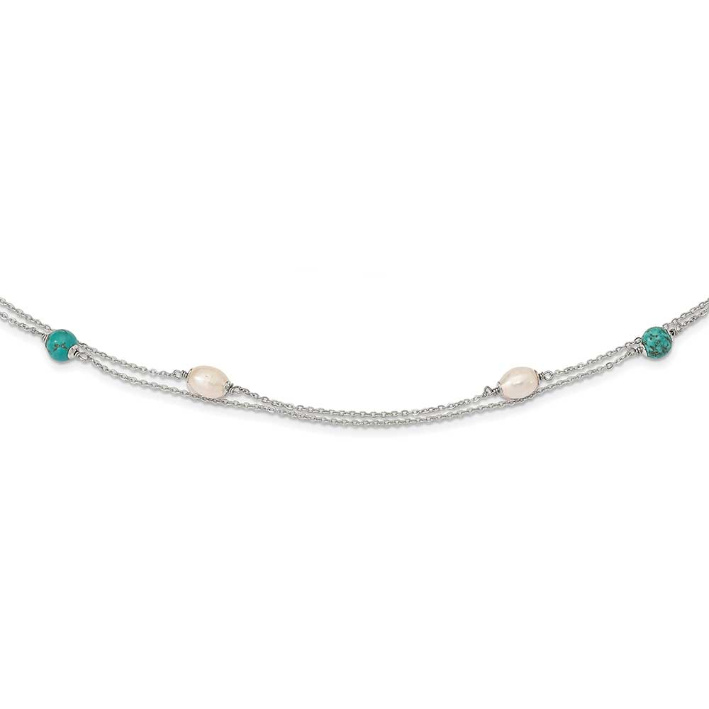 Sterling Silver Turquoise/FWC Pearl w/2 in ext Necklace: Precious ...