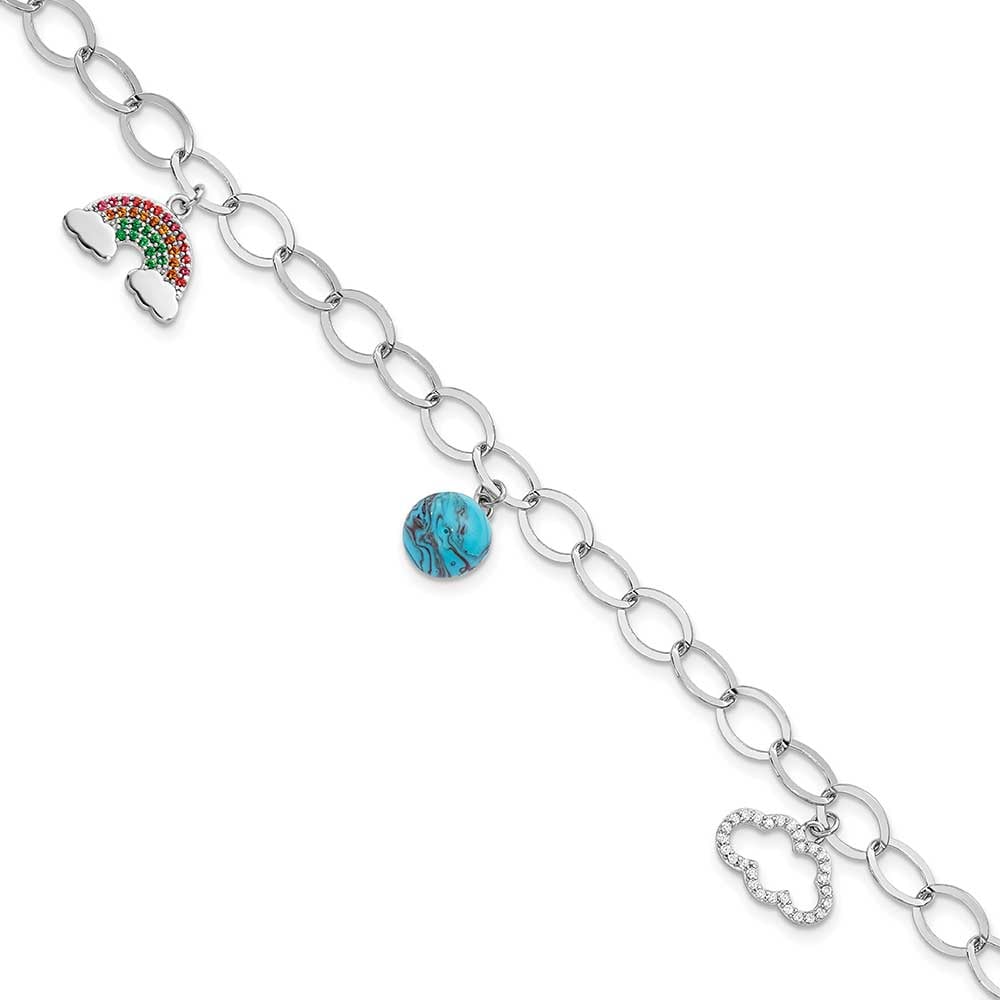 Sterling Silver 8in RH-plated Multi-color Nano Crystal Turquoise Bracelet:  Precious Accents, Ltd.