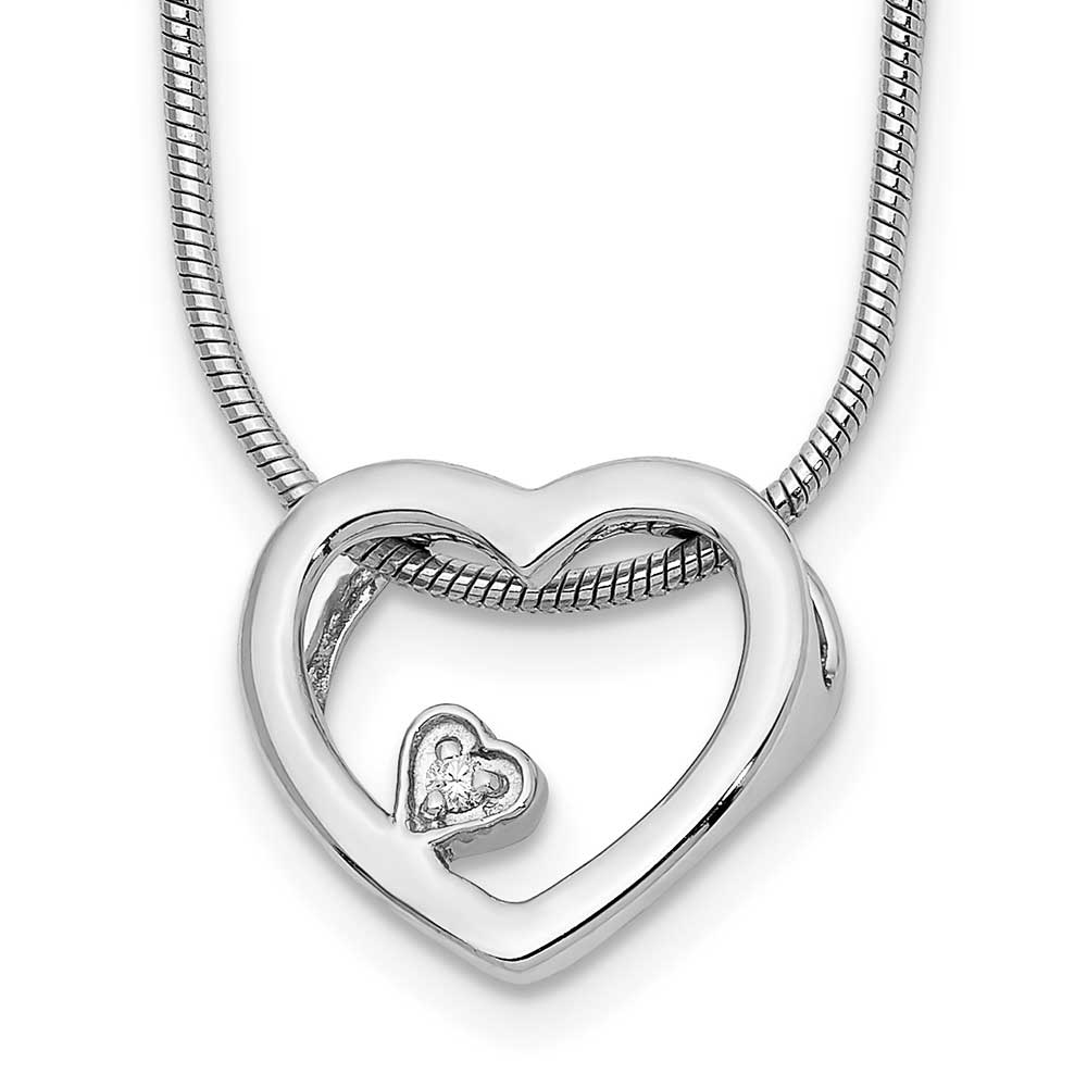 Solid 925 Sterling Silver .01ct Diamond Heart Pendant Necklace