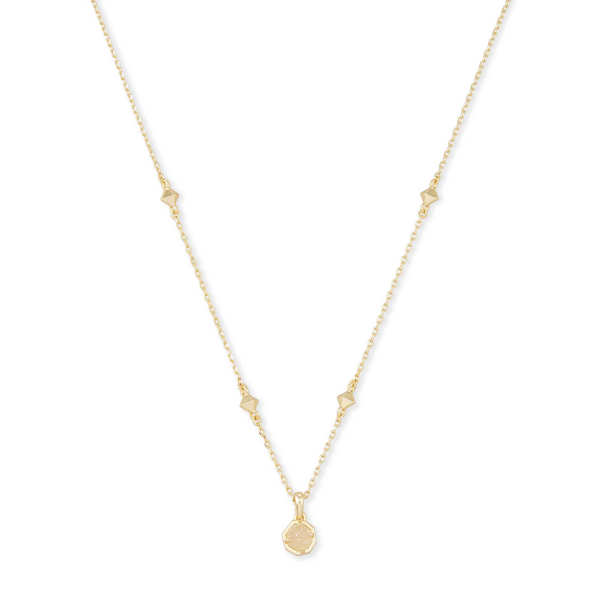 Kendra Scott Nola Gold Short Pendant Necklace In Iridescent Drusy ...