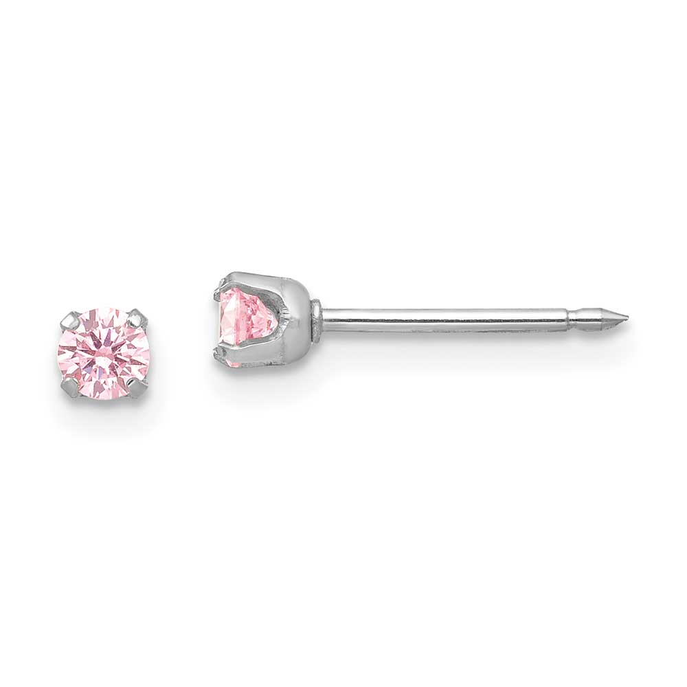 Inverness 14k White 3mm Pink CZ Earrings: Precious Accents, Ltd.