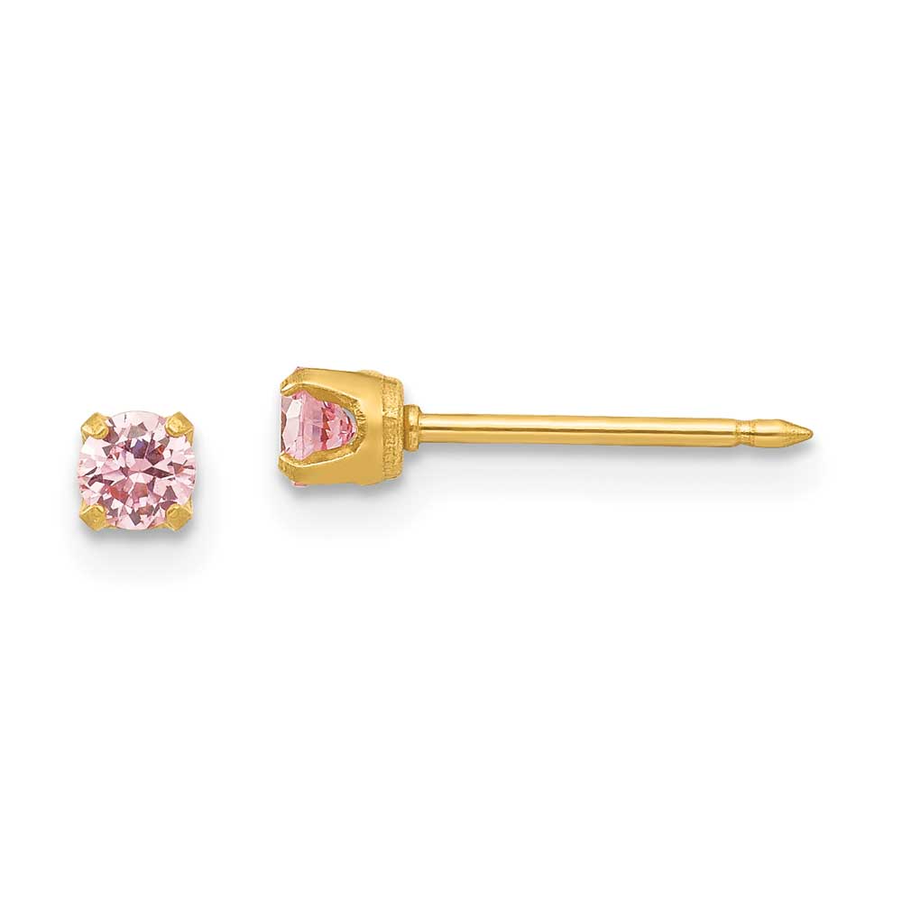 Inverness 24k Plated 3mm Pink CZ Post Earrings: Precious Accents, Ltd.