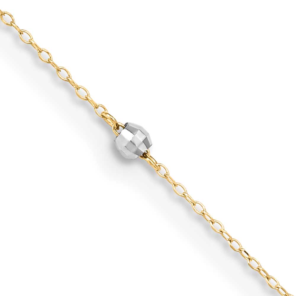 14k Two-tone Mirror Bead 9in Plus 1in ext. Anklet