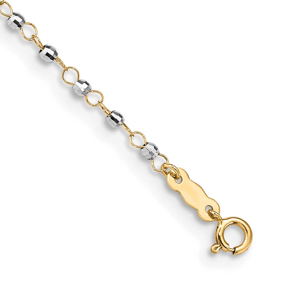 14K Two-tone Circle Chain with Mirror Beads 9in Plus 1in Ext. Anklet