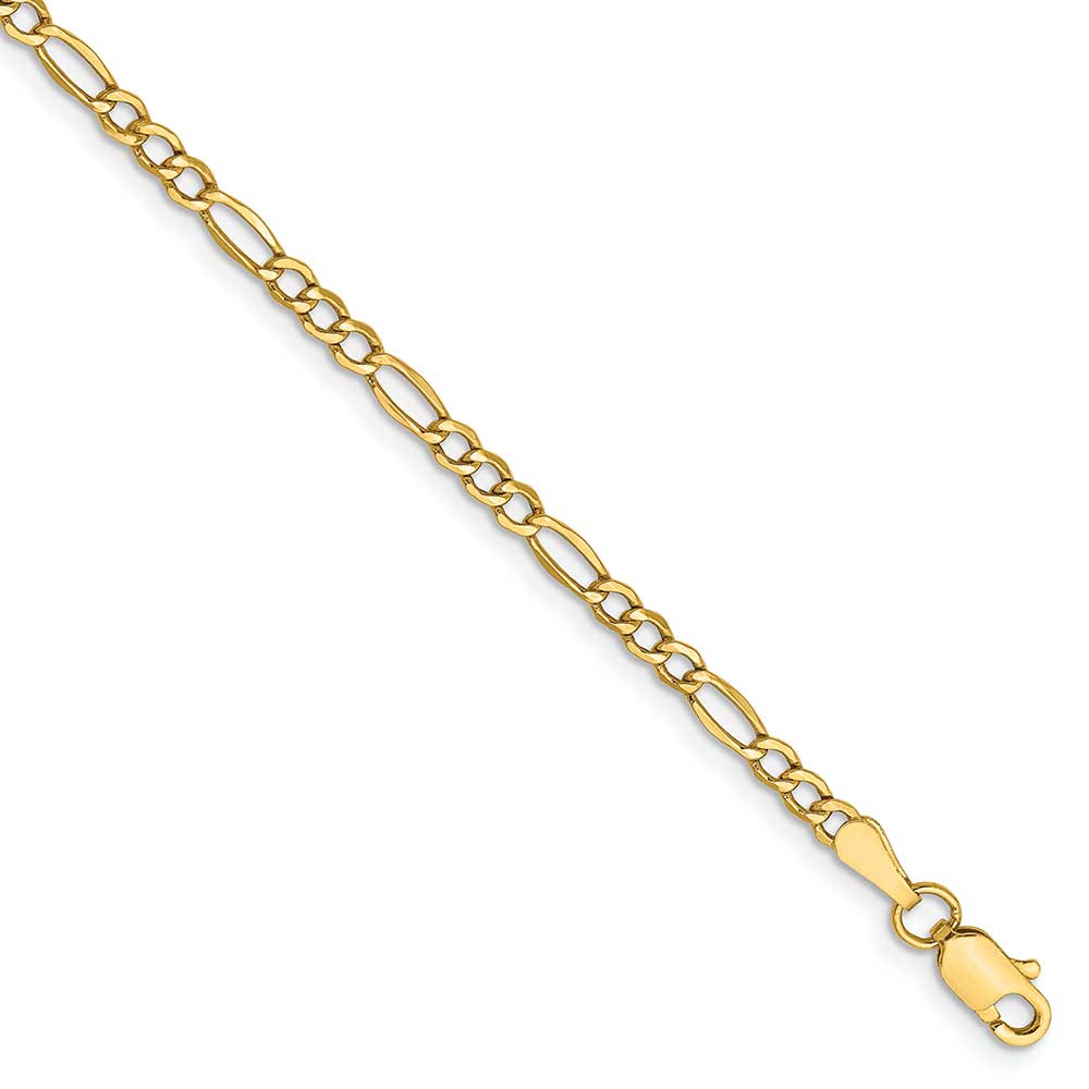 14k 2.5mm Semi-Solid Figaro Chain Anklet