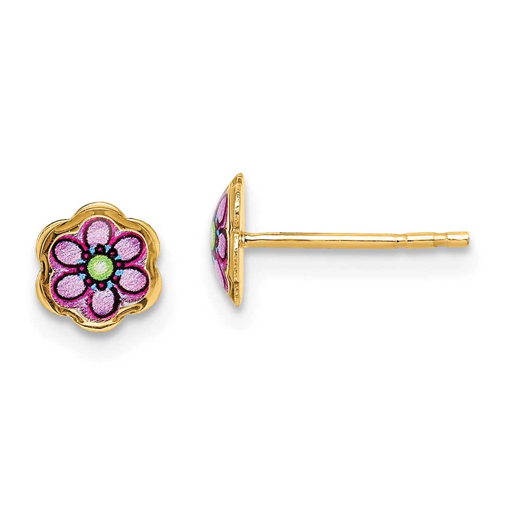 14K Children's Enamel Flower Post Earrings: Precious Accents, Ltd.