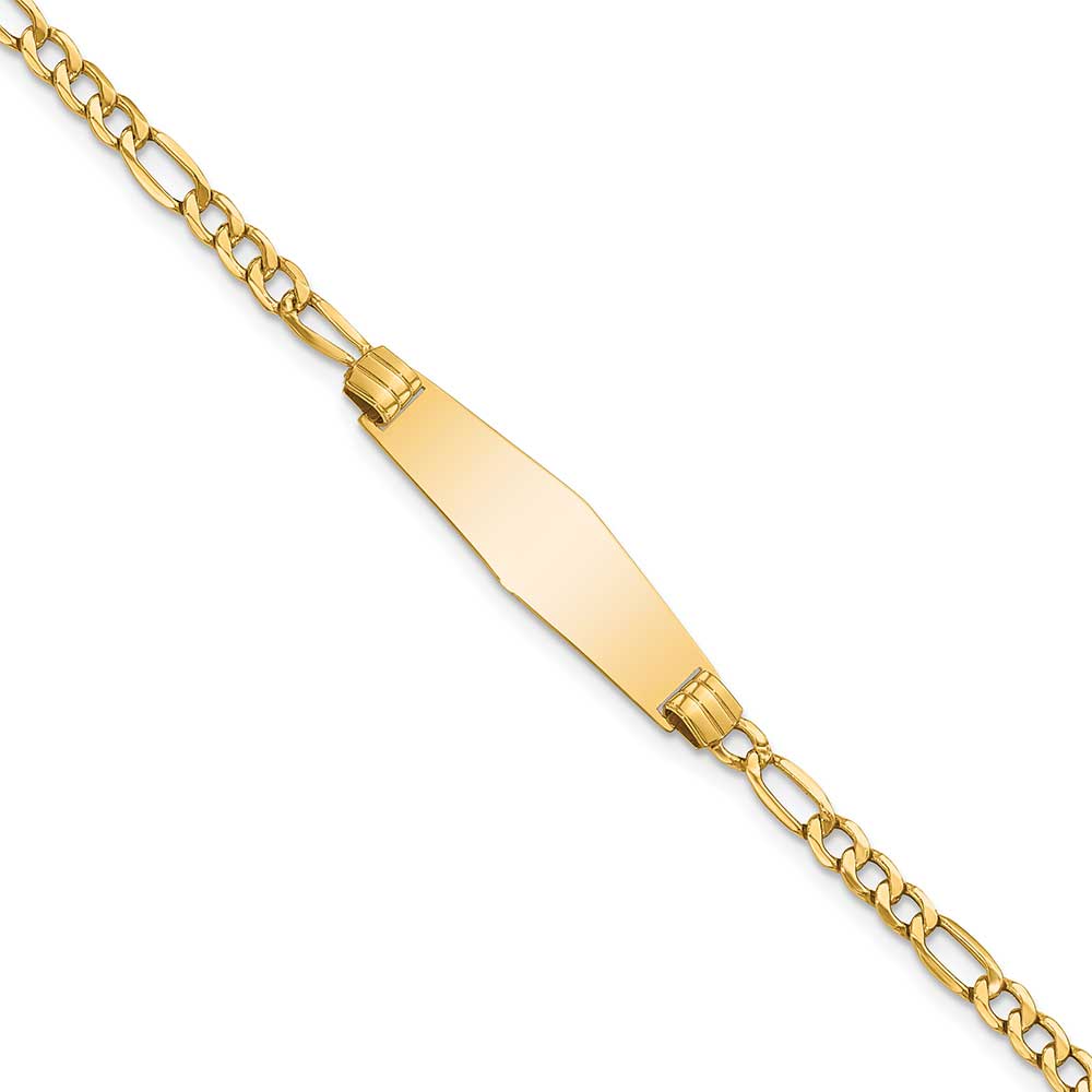 14k Semi-solid Soft Diamond Shape Figaro Link ID Bracelet: Precious ...