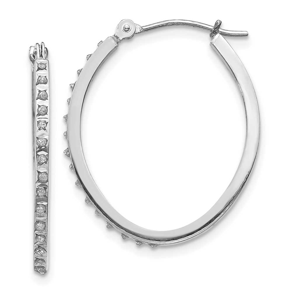 14k White Gold Diamond Fascination Oval Hinged Hoop Earrings: Precious ...