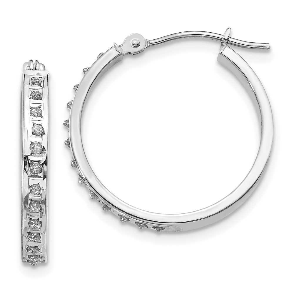 14k White Gold Diamond Fascination Round Hinged Hoop Earrings: Precious ...