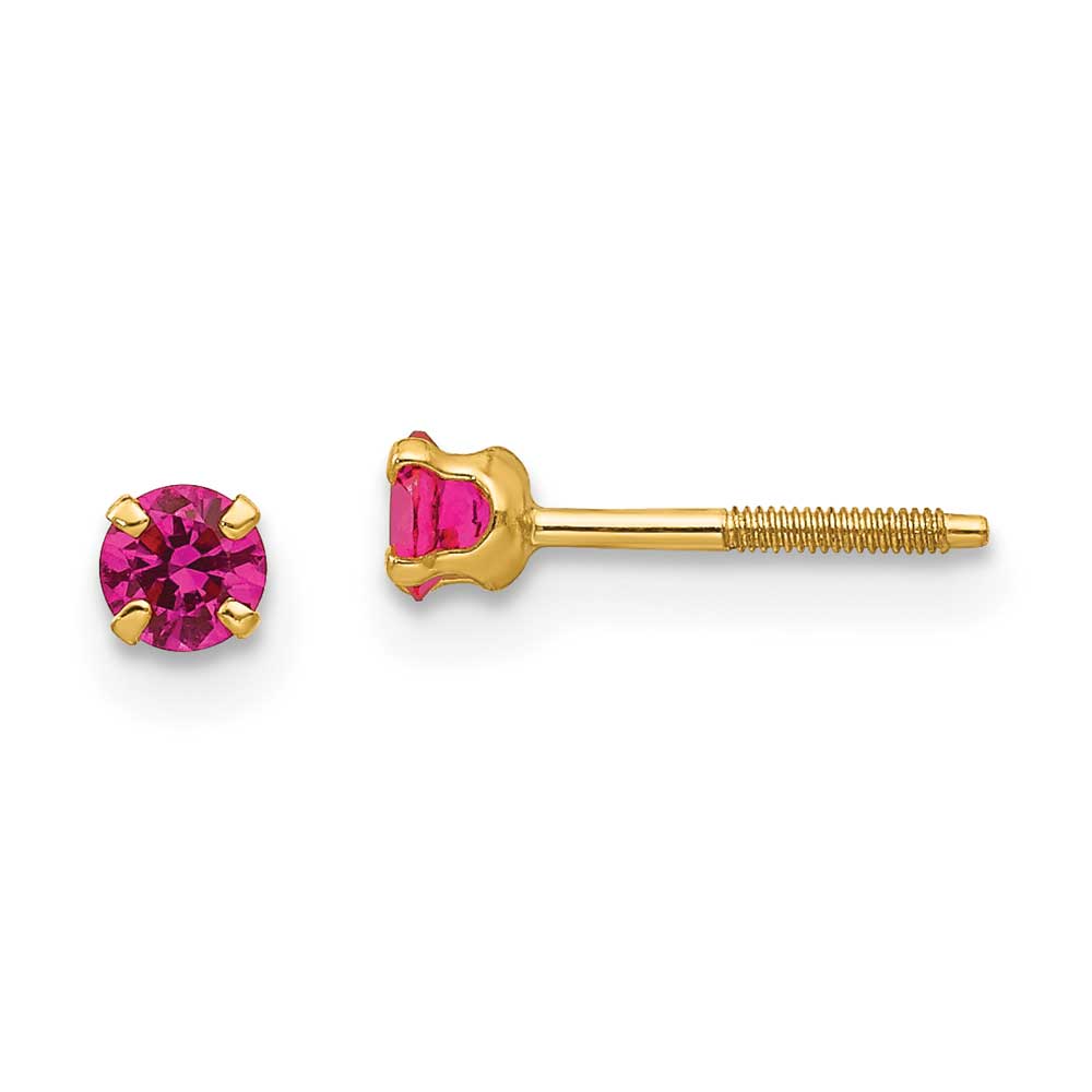 14k Madi K 3mm Synthetic Ruby Birthstone Earrings: Precious Accents, Ltd.