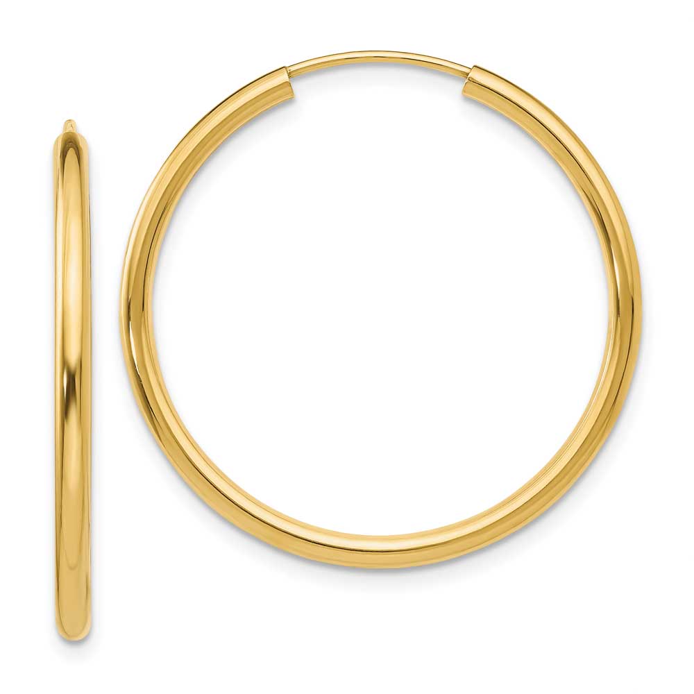 14k Polished Round Endless 2mm Hoop Earrings: Precious Accents, Ltd.