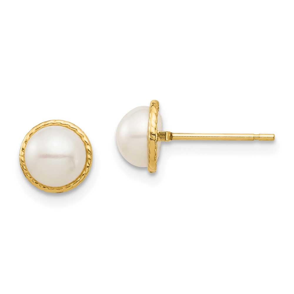 14K Madi K 5-6mm White Button Freshwater Cultured Pearl Post Earrings ...