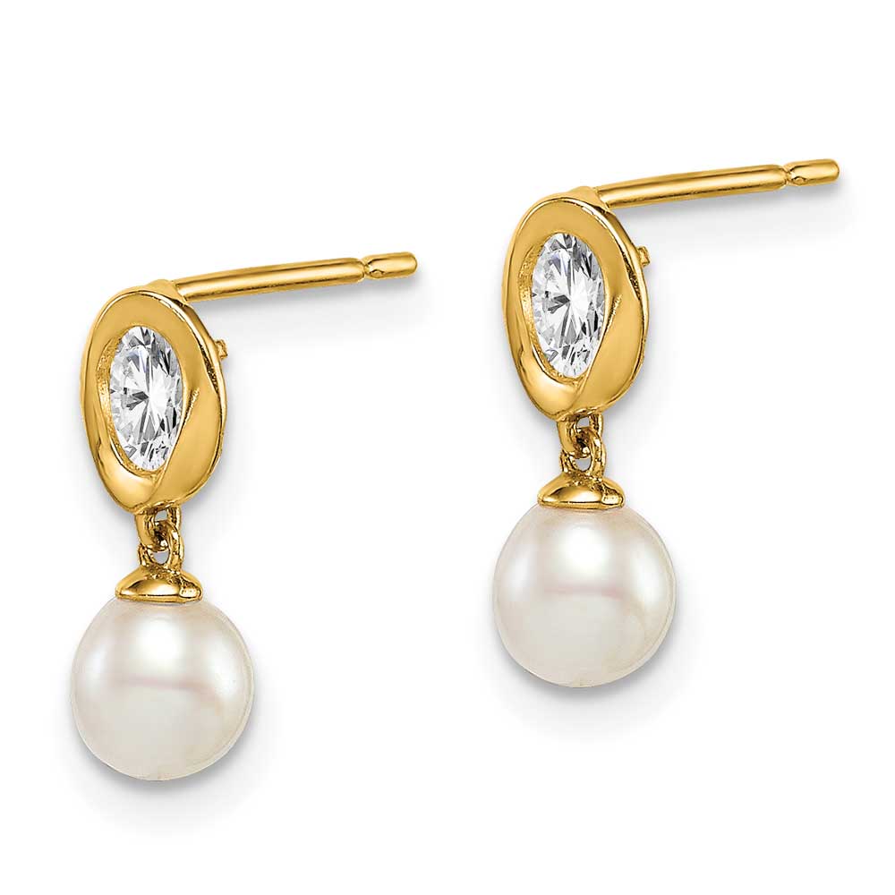 14K Madi K White Freshwater Cultured Pearl CZ Dangle Post Earrings