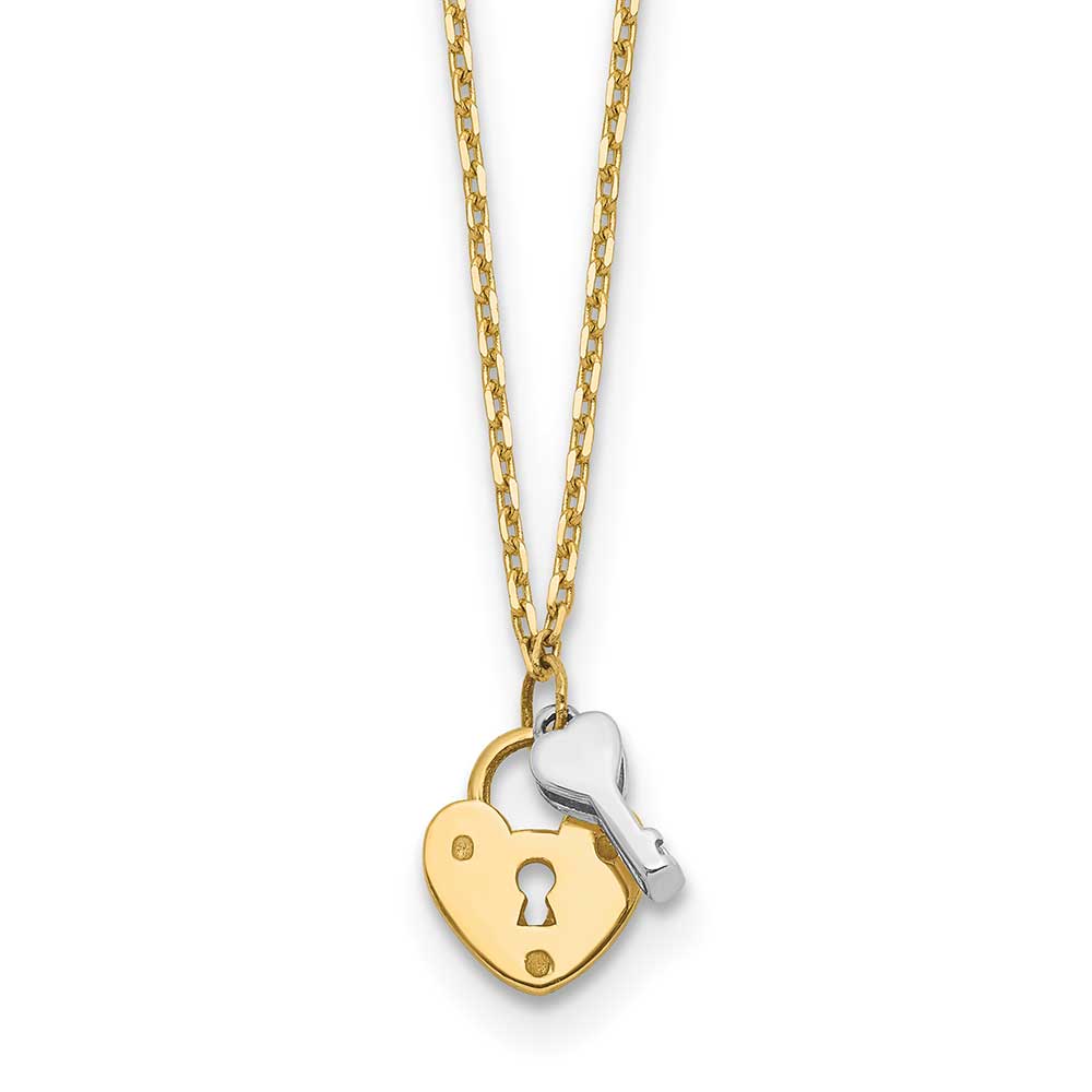 18 14K Yellow Gold Lock and Key Drop Necklace
