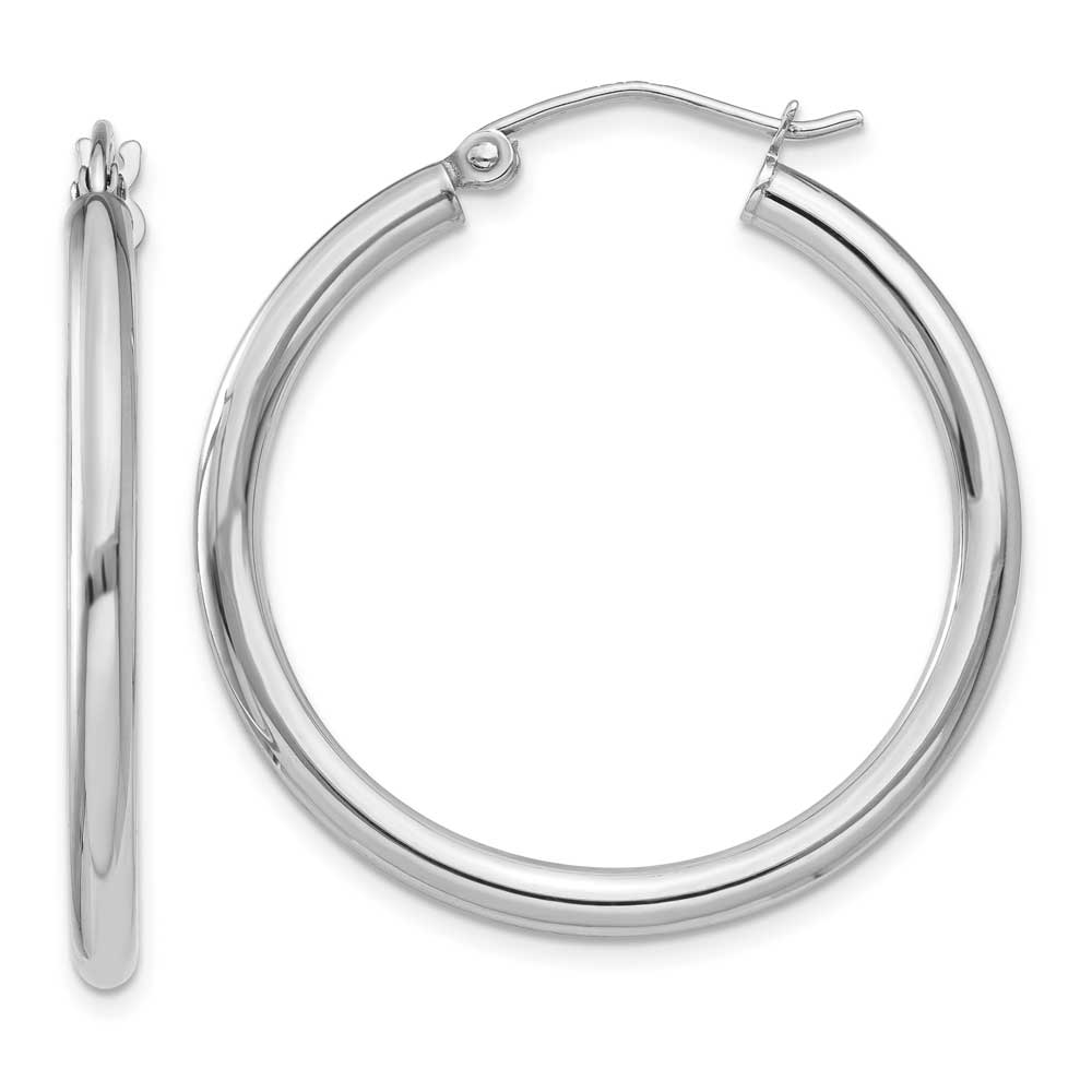 14K White Gold Polished 2.5mm Lightweight Tube Hoop Earrings: Precious ...