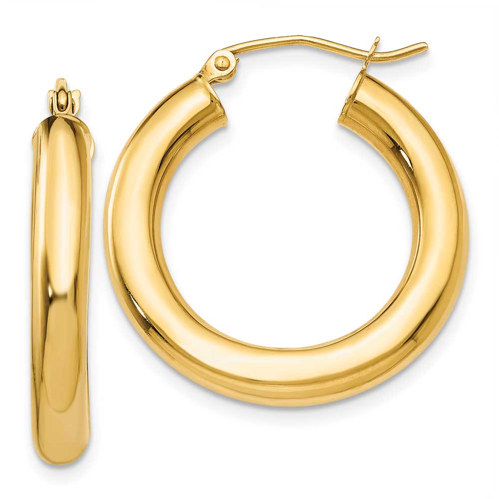 14k Polished 4mm Lightweight Tube Hoop Earrings: Precious Accents, Ltd.