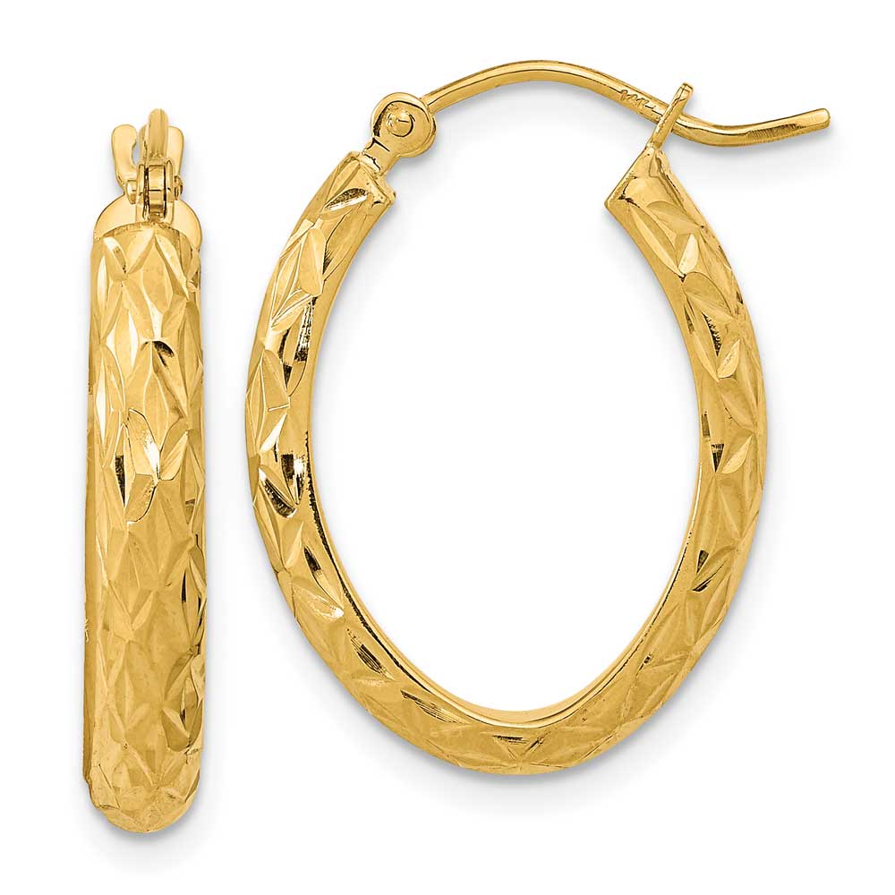 14K Polished Diamond-cut Fancy Oval Hoop Earrings: Precious Accents, Ltd.