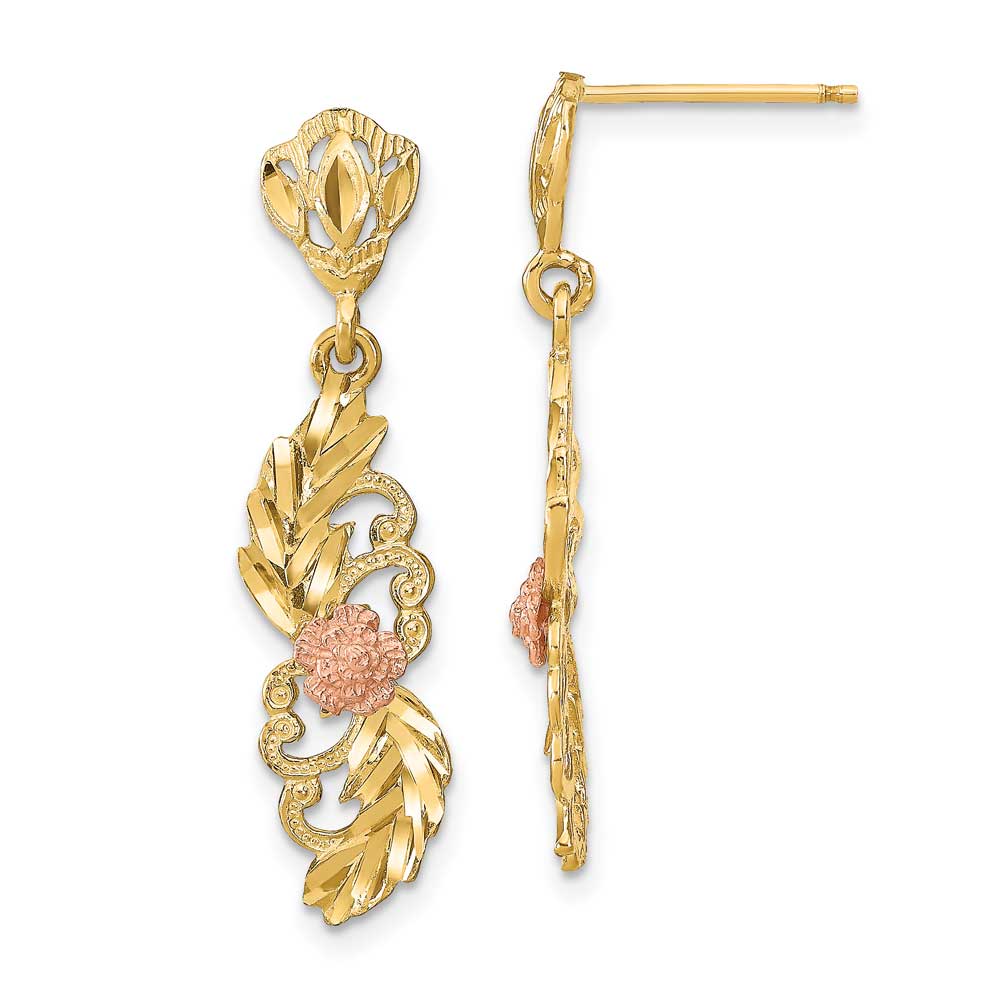 14K Two-Tone D/C Leaf and Flower Post Dangle Earrings: Precious Accents ...